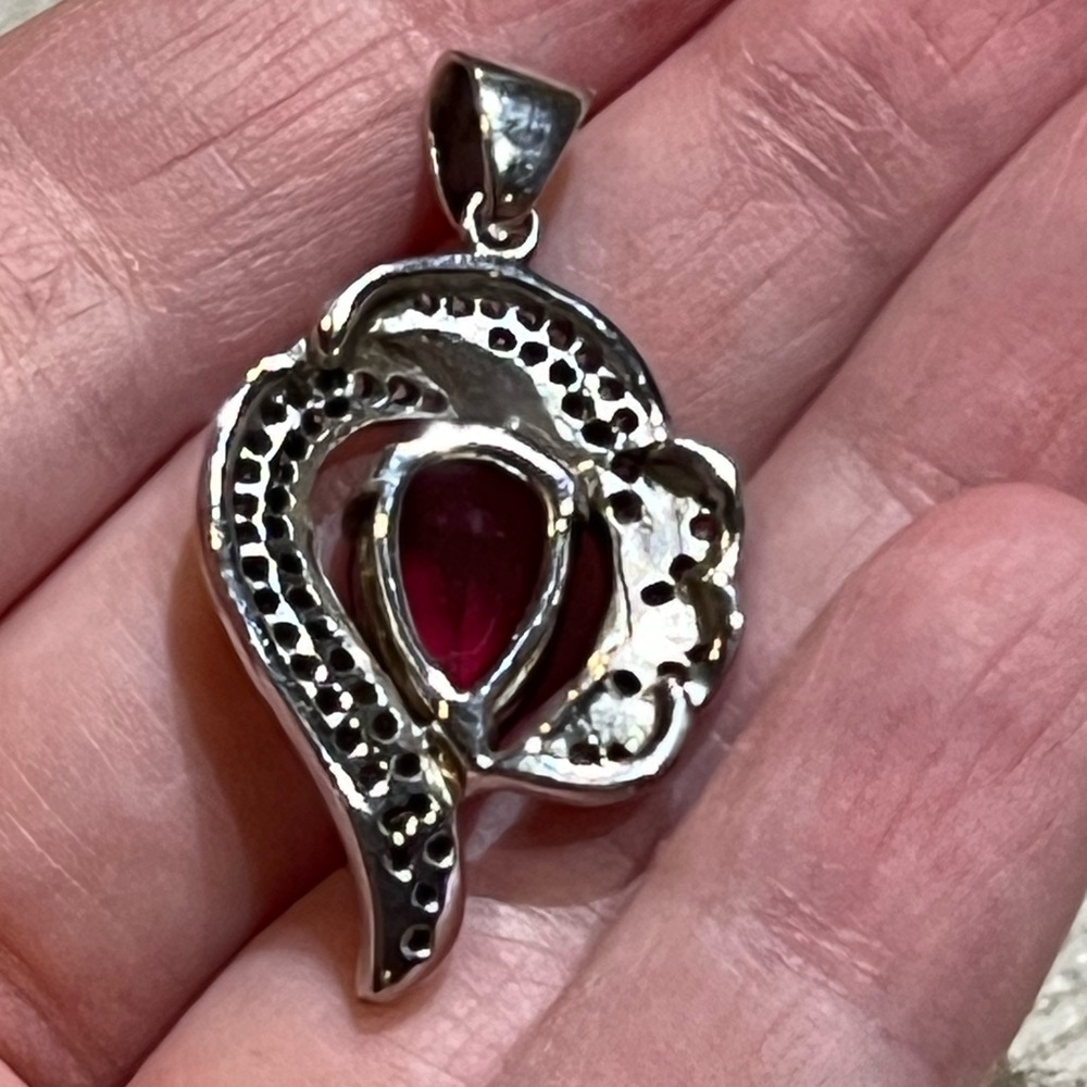 Ruby & Sterling Silver Diamond Pendant - Picture 3 of 4